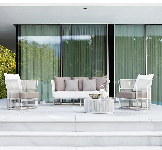 New Arrival Elegant Patio Furniture White Garden Sofa Sets Wicker Patio Furniture White Garden Sofa Sets