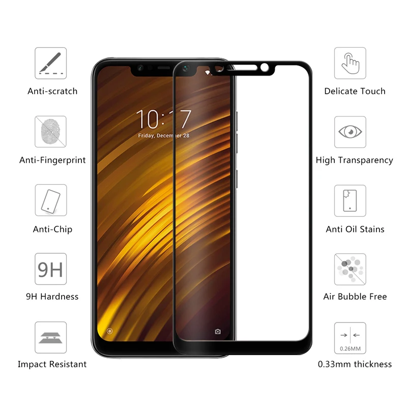 Для Xiaomi Pocophone F1 защита экрана из закаленного стекла на xiami xiomi Pocophone Pocofone Pocofon F1 защитный стеклянный чехол