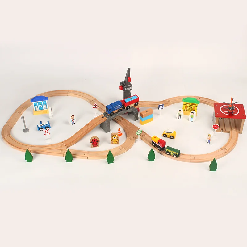 

Wooden Train Track Set Kids Wooden railway Puzzle Slot Transit Wood Thoman Tracks Rail Transit Train railway Toys For Children