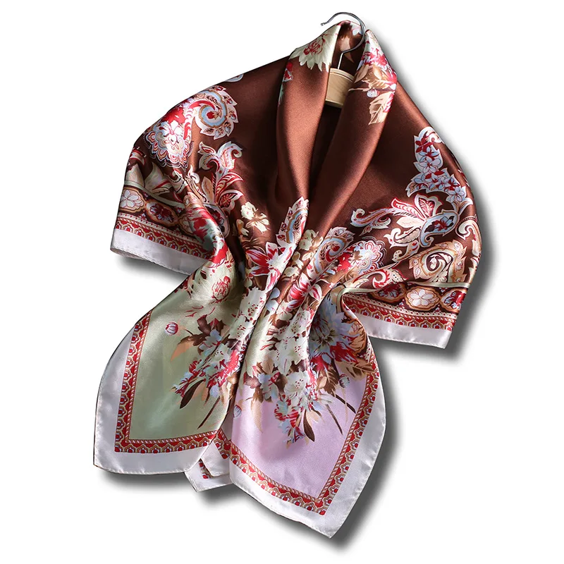 

2019 New Women's Square Silk Scarf Ladies Shawls and Wraps Soft Small Office Scarf Fashion Foulard Neckerchief Bandana 90*90cm