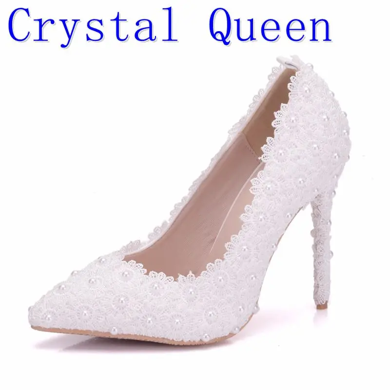 Meilleur Cristal QueSweet Fleur Femmes Pompes Haute Talons Plate Forme de Lacet Perles strass Chaussures De Mariage Mariée Robe Chaussures 11 cm hauteur