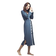 Весенняя новинка, Женский вязаный хлопковый длинный банный халат в полоску, ночная рубашка с длинными рукавами, Batas De Dormir Mujer размера плюс, ночной халат