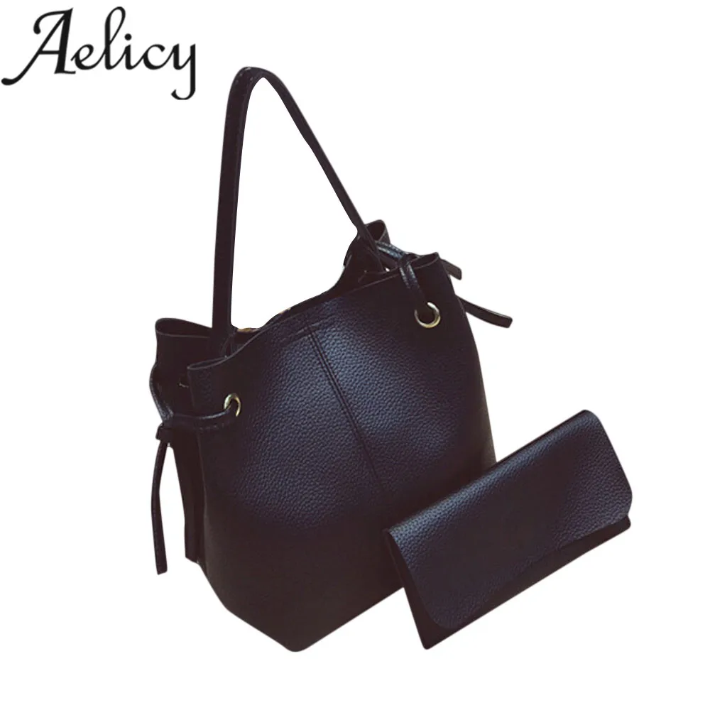 

Aelicy High Quality PU Leather Handbags Women Bucket Bag Solid Tote Shoulder Bags Brand Desinger Lady PU Purses Bag Sets D42