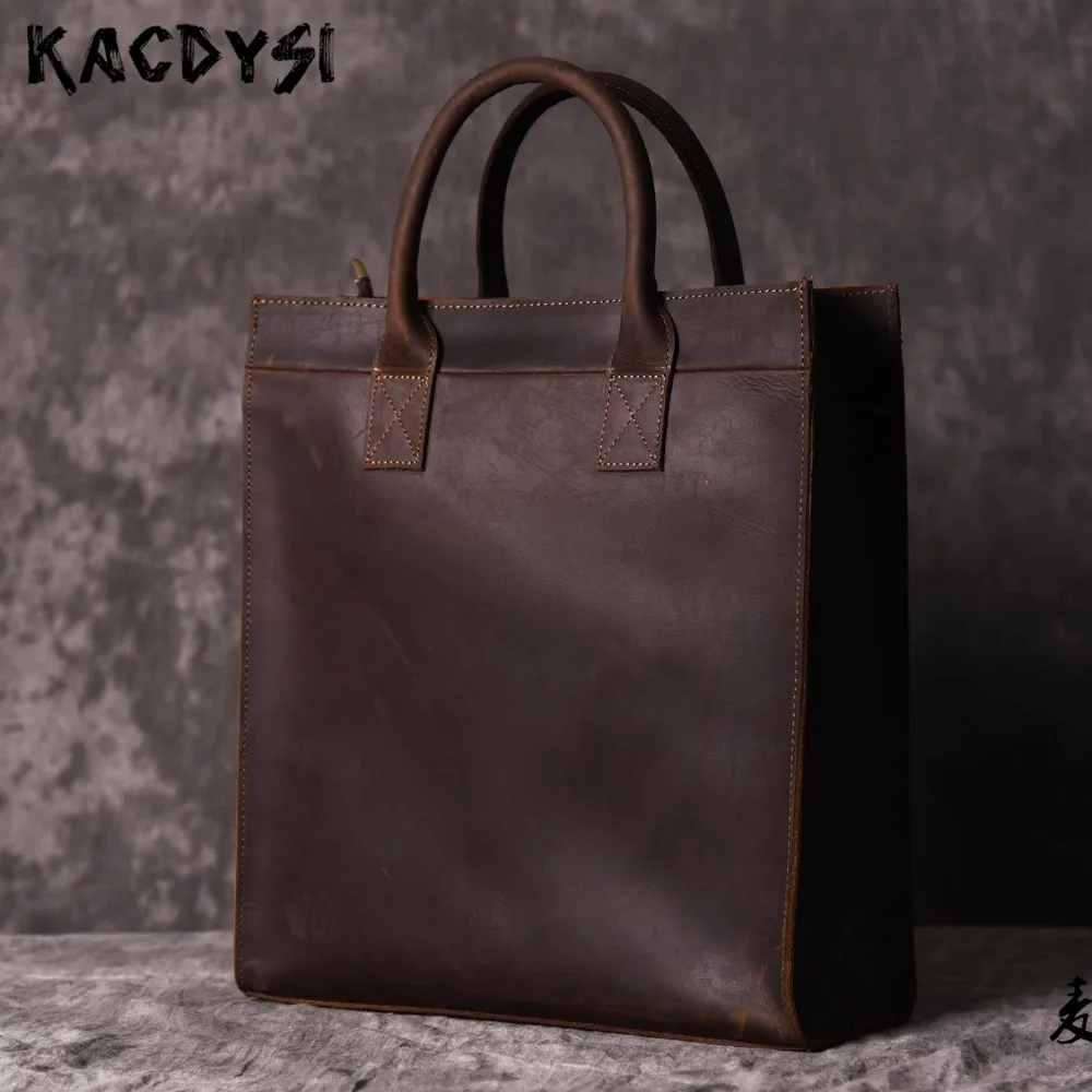 

Real Crazy Horse Leather Famous Brand Men's Handbag Designer Retro Envelope Business Bag Leisure Vertical Man Tote Shoulder Bags