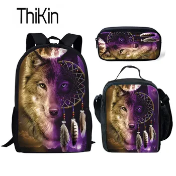 

THIKIN Children Shoulder Bags for Kids 3D Wolf Printing School Bags Boys 3pcs/set Animal Schoolbag Kids Primary Bookbags Satchel