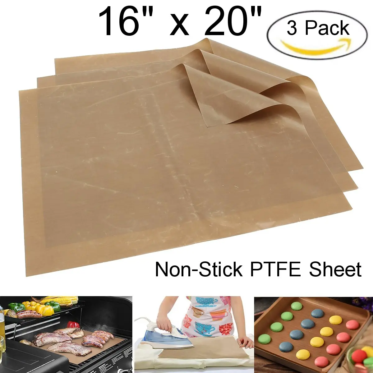3Pcs/Lot Nonstick Reusable PTFE Sheet Cookies Steak Baking Mat BBQ Pad