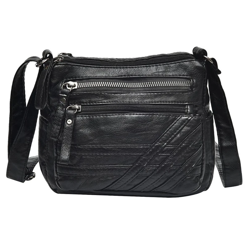 

Soft Washed Artificial Leather Women Messenger Bag Mini Lady Shoulder Bag Small Female Cute Handbag Black Hand Bags