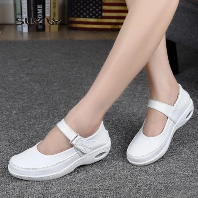 SWYIVY Women Sneakers Hollow Breathable Slimming Shoes New Wedge Cushioning Hook&Loop Female Espadrille Sport Swing Shoes