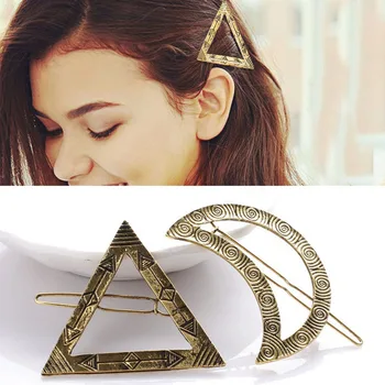 

Fashion Woman Hair Accessories Triangle Hair Clip Pin Metal Geometric Alloy Hairband Moon Circle Hairgrip Barrette Girls Holder