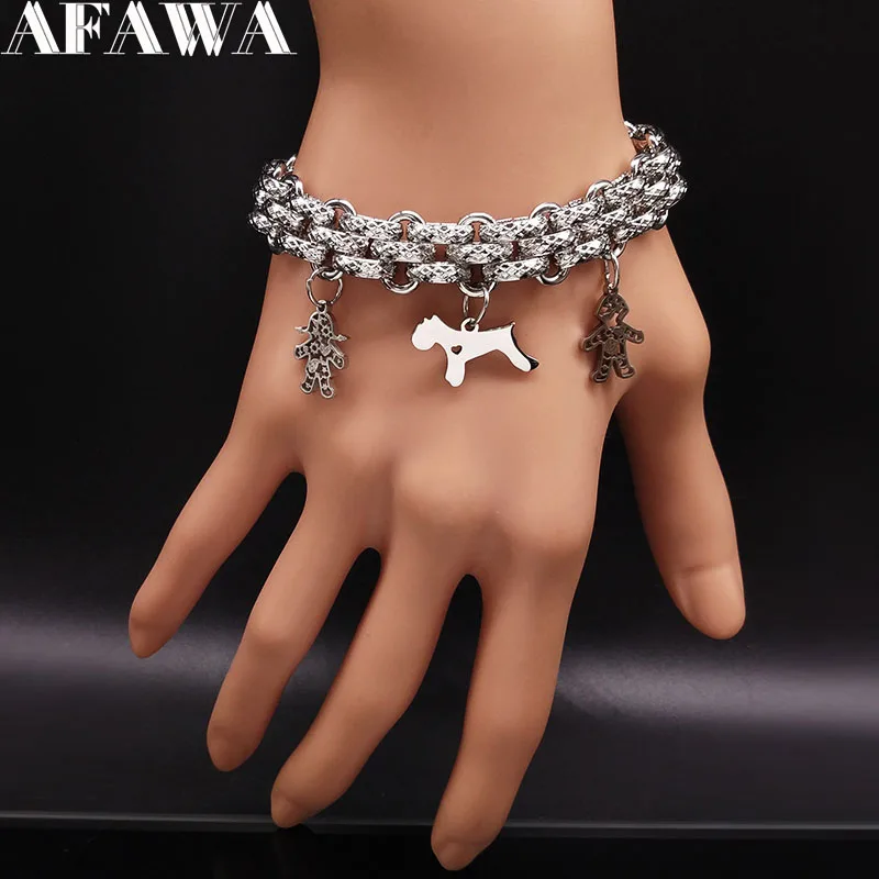 Handmade Stainless Steel Women Bracelet Silver Color Boy Girl Dog Bracelet Jewelry Valentine's Day Gift pulseira feminina B17904