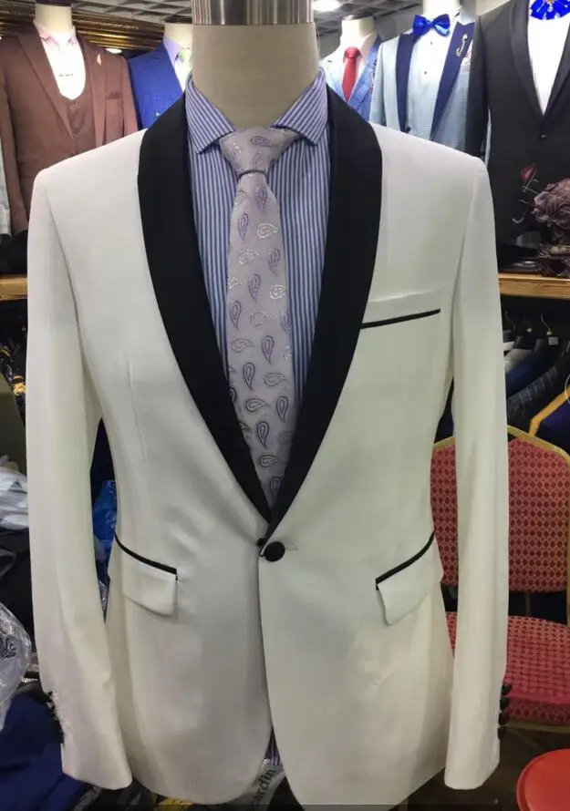 Бренд черный шаль лацкане Slim Fit мужские костюмы для свадьбы красный серый Жених Смокинги Белые мужские костюмы с брюками шт. 2 шт. куртка - Цвет: Слоновая кость