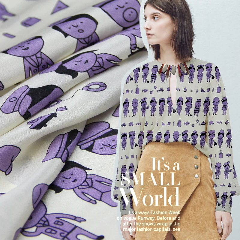 Вилла мультфильм печати шелковой ткани Мягкое платье ткани 100 шелковые ткани рубашка на заказ тонкие шелковые ткани оптом шелковой ткани