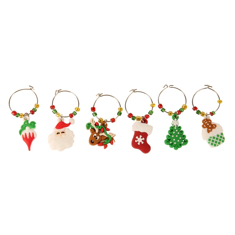 2019 New Xmas Pendants Metal Ring Decor 1 Set Christmas Wine Glass Decoration Charms Party Cup Ring Table Decorations 6pcs