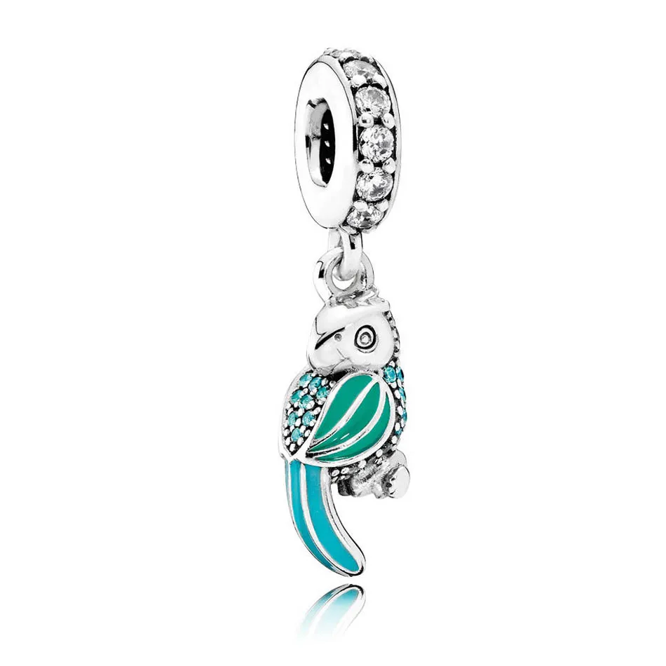 

Authentic 925 Sterling Silver Enamel Tropical Parrot With Crystal Pendant Bead Charm Fit Pandora Bracelet Bangle DIY Jewelry