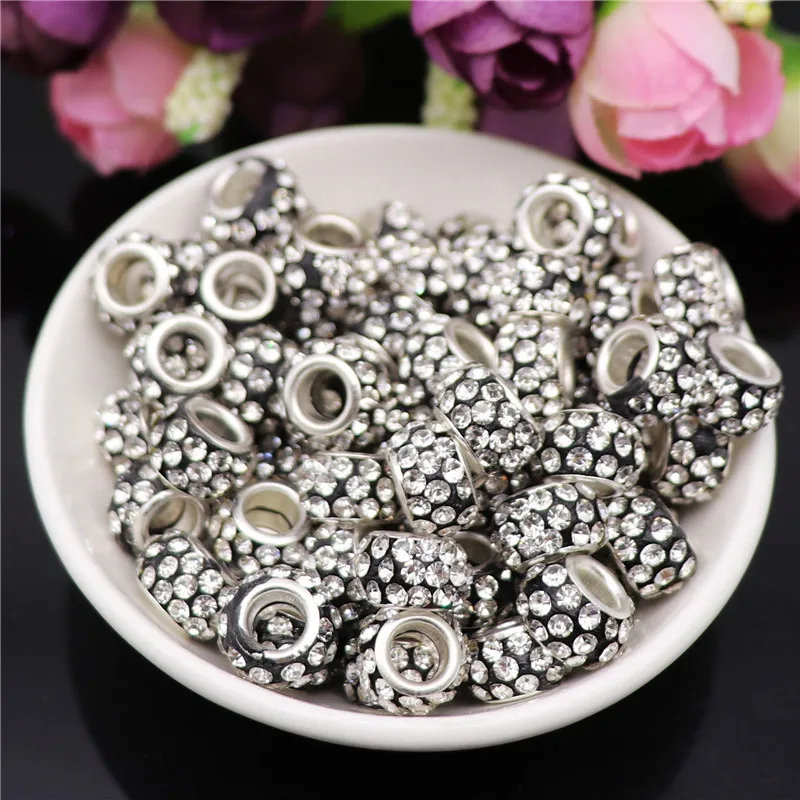 

40Pcs Round Loose CZ Crystal Large Hole Spacer Glass Charms Beads For Jewelry Making Accessories fit Bracelet Neckalce Earrings