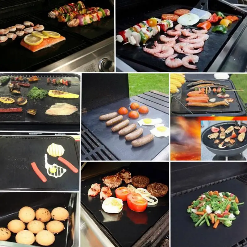2016 1 PC Black Teflon Pan Pad BBQ Grill Pad Smooth Non toxic Family BBQ Mat Temperature on