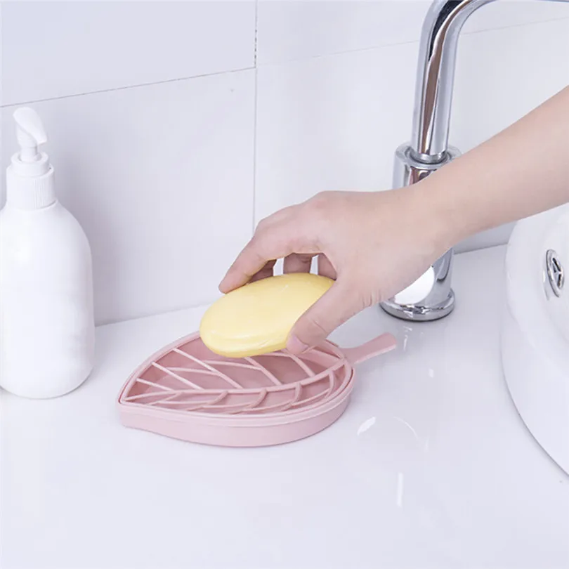 Foap dish holder for Bathroom Shower Leaf Shape Soap Box Dish Storage Plate Tray Holder Case Container (8)