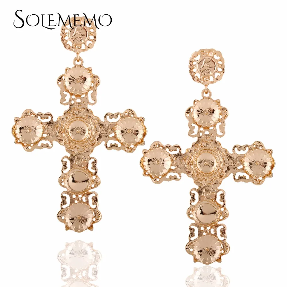 Image 2017 New Summer Style Earring Bohemian Big Gold Filled India Cross Earrings For Women Pendientes Brincos IndianJewelry E0281