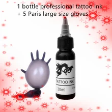 1 бутылка 1 унций чернила татуировки 30 мл Черные пигментные чернила для татуировки для постоянного макияжа Татуировка-картина поставки 5 пар тату-перчатки