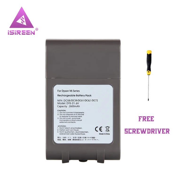 

2600mAh Li-ion 21.6V Rechargeable Battery Replacement for DYSON V6 Serise SV09 SV07 SV03 SV04 SV06 DC61 DC62 DC71 DC58 DC59