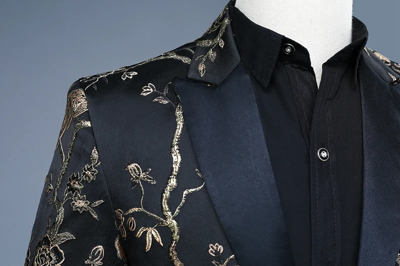 PYJTRL الفاخرة الجاكار التطريز الأزهار الطيور نمط الدعاوى للرجال الزفاف العرسان العريس بدلة ضئيلة صالح المغني زي