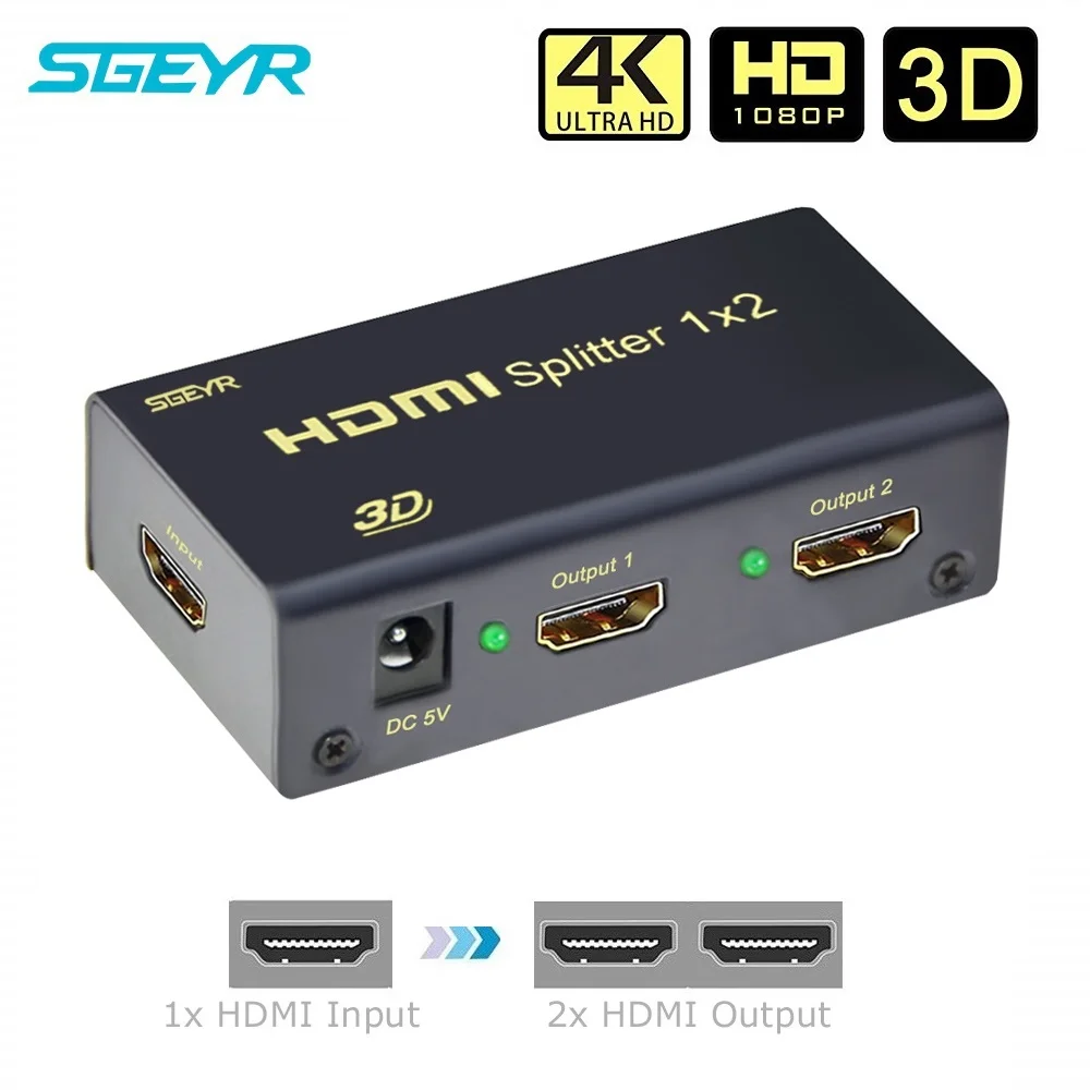 

STEYR 1x2 HDMI Splitter 1.4v hdmi splitter 1 input 2 output Support 3D 4K*2K@30Hz 3840x2160 with CEC Function