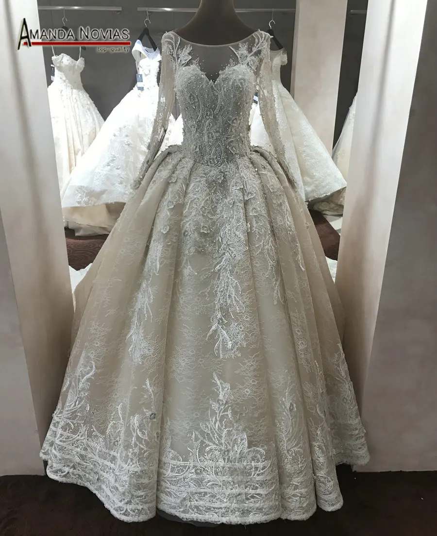 Vestido de noiva 2019 Новое поступление роскошный платья со шлейфом уникальный кружево с длинным рукавом свадебное платье