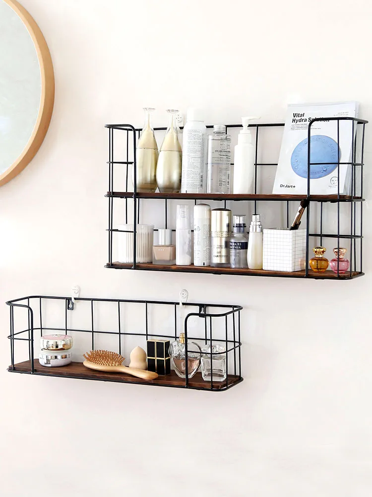 

Wall shelf Japanese style wrought iron wall hanging storage rack bedroom living room cosmetics free punching wall rack