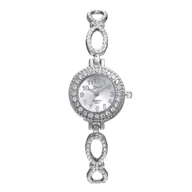 Женские часы с бриллиантовым браслетом, аналоговые кварцевые наручные часы из нержавеющей стали, часы из серебристого розового золота роскошные женские часы - Цвет: Silver