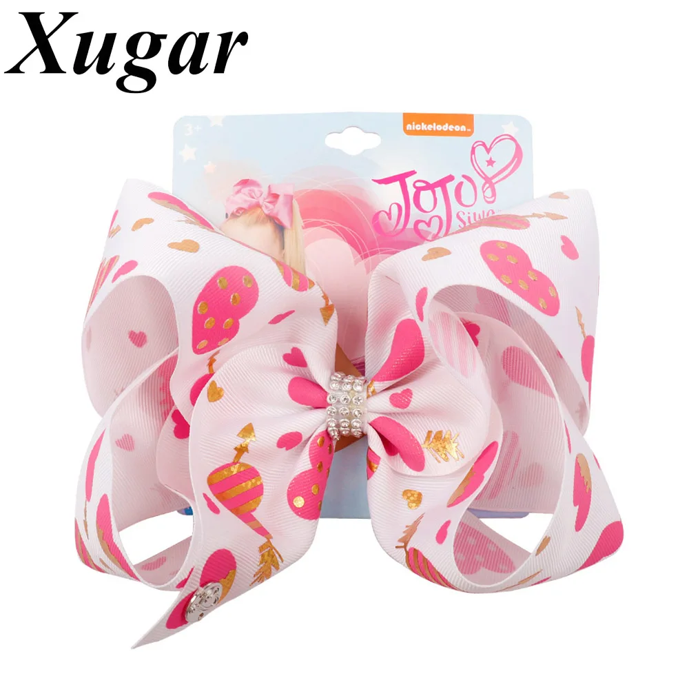 

7" Xugar Hair Accessories Hair Bows for Girls Flamingo Print Ribbon Bowknot Hairgrips Rhinestone Headwear Summer Style