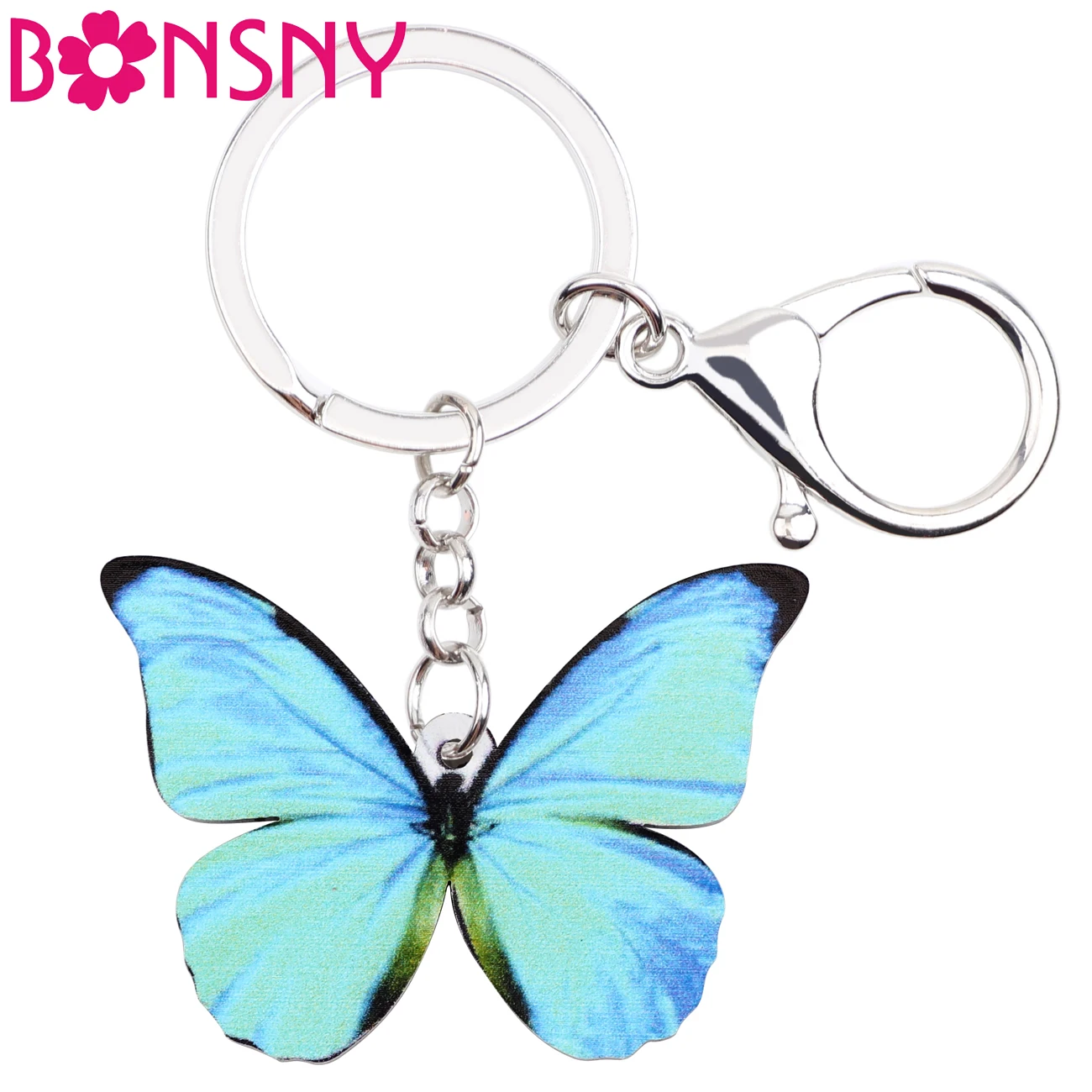 

Bonsny Acrylic Pattern Morpho Menelaus Butterfly Key Chain Key Ring Handbag Bag Charm Keychain Fashion Animal Jewelry For Women