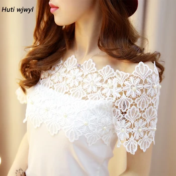 Women Lace Patchwork Blouse Shirt Casual Off Shoulder Top Sexy Short Sleeve White Blouse Ladies Summer Hollow Elegant Blouses lace hollow bowknot blouse
