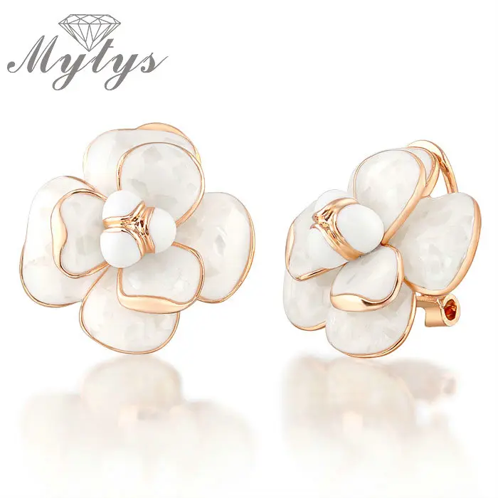 

Mytys Fashion Rose GP Lace Flower White Stud Earring For Women Gift Jewelry E36
