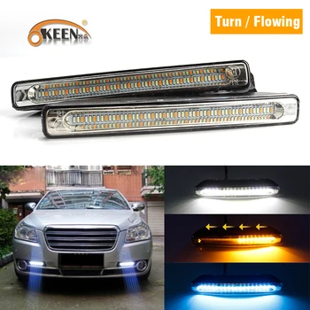

OKEEN 2pcs DRL Car LED Daytime Running Lights White Sequential Flowing Yellow Turn Signal Light Blue Fog Lamp 12V Driving Light