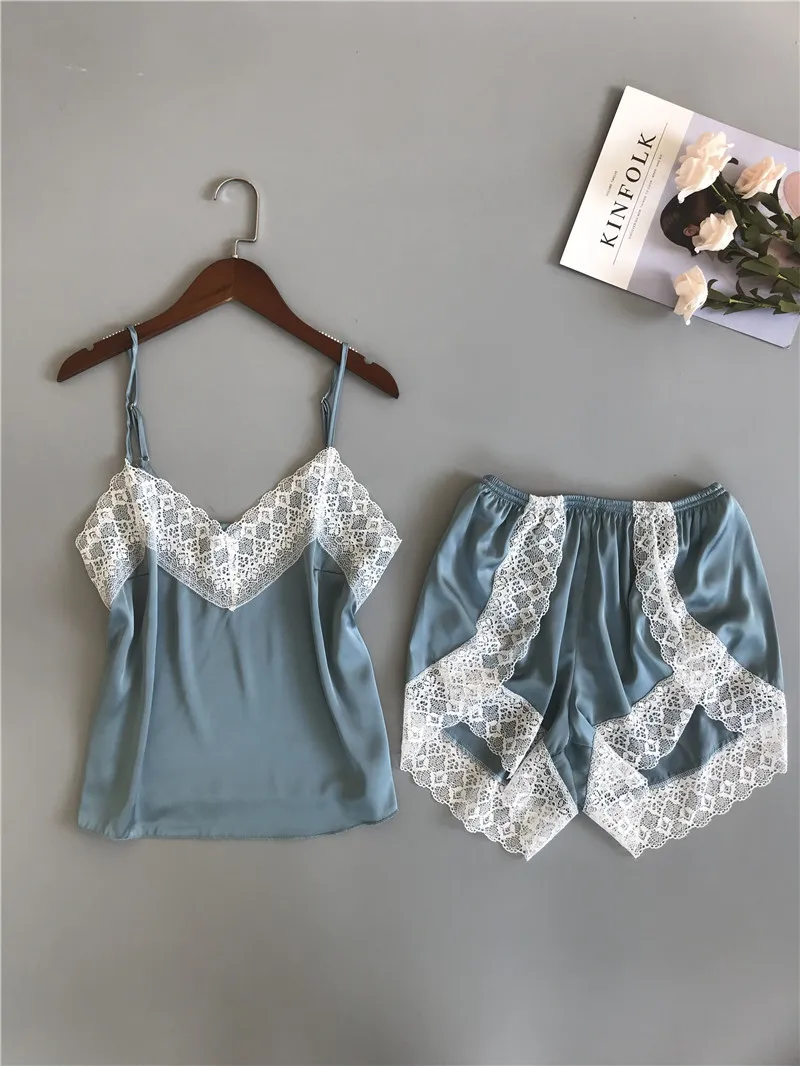 Jerrinut Pajamas Set Sexy Sleepwear Women Summer V-Neck Pyjamas Sleeveless Top And Shorts S-2XL Lingerie Pijamas Nightie Pajama2