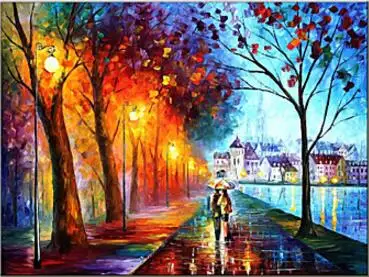 

Hand-painted Landscape Palette Knife Oil Painting on Canvas Handmade Moderb Abstract Colorful Streetscape Couple Hang Pictures