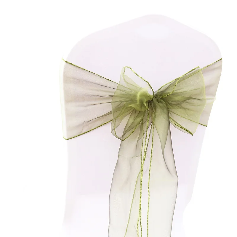 18x275 см свадебное украшение для стульев узел органза стул ленты с бантом стул пояса для свадебной вечеринки Банкетный отель декоративный стул - Цвет: olive green