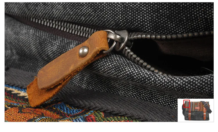 Culture Style Canvas Messenger Bag Leather Shoulder Handbag