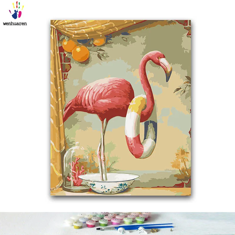 

DIY Coloring paint by numbers Flamingo paintings by numbers with kits 40x50 framed