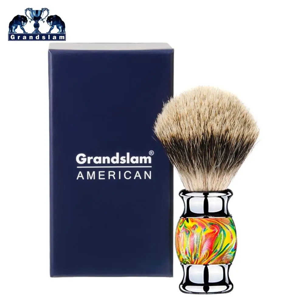 

Grandslam Shaving Brush 20mm Finest Badger Hair Knot Shaving Brush with Multi-colored Resin Handle Face Razor Blade Brush Tool