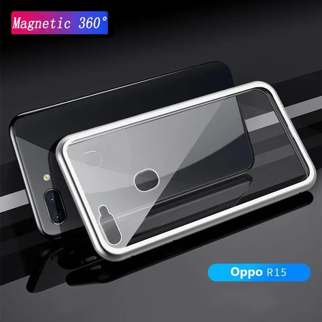 

Magnetic Adsorption Case for OPPO R15 Clear Tempered Glass Back Cover+ Built-in Magnet Case for R15 R15 Dream Pro Metal Cover