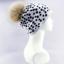 Зимние модные детские шапки из козьего кашемира, толстые шапки в горошек для унисекс с помпонами из меха лисы, EU/M(56-58 см