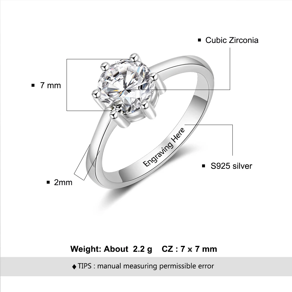 Simple Accessorise Personalized Gift Engraved Name 925 Sterling Silver Rings For Women Anniversary Jewelry(JewelOra RI103761)