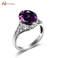 Акция фиолетовый хрустальный цветок кольцо Винтаж Soild кольца из стерлингового серебра 925 для женщин деревенская Свадьба милые ювелирные изделия Bijoux