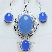 Yu xin yuan прекрасный комплект ювелирного изделия с натуральным камнем халцедон 925 серебро включая ожерелье серьги кольцо женские ювелирные наборы