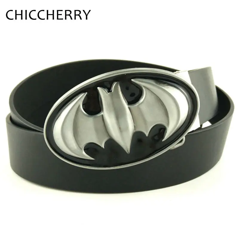 New Punk SuperHero Batman Black Buckle Women Leather Mens Belt Metal Buckle Gift