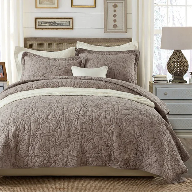 Chausub Quality Coverlet Solid Color Quilt Set 3pcs Washed Cotton Chausub Quality Coverlet Solid Color Quilt Set 3pcs Washed Cotton Quilts Embroidered Bedspread Bed Cover Sheets
