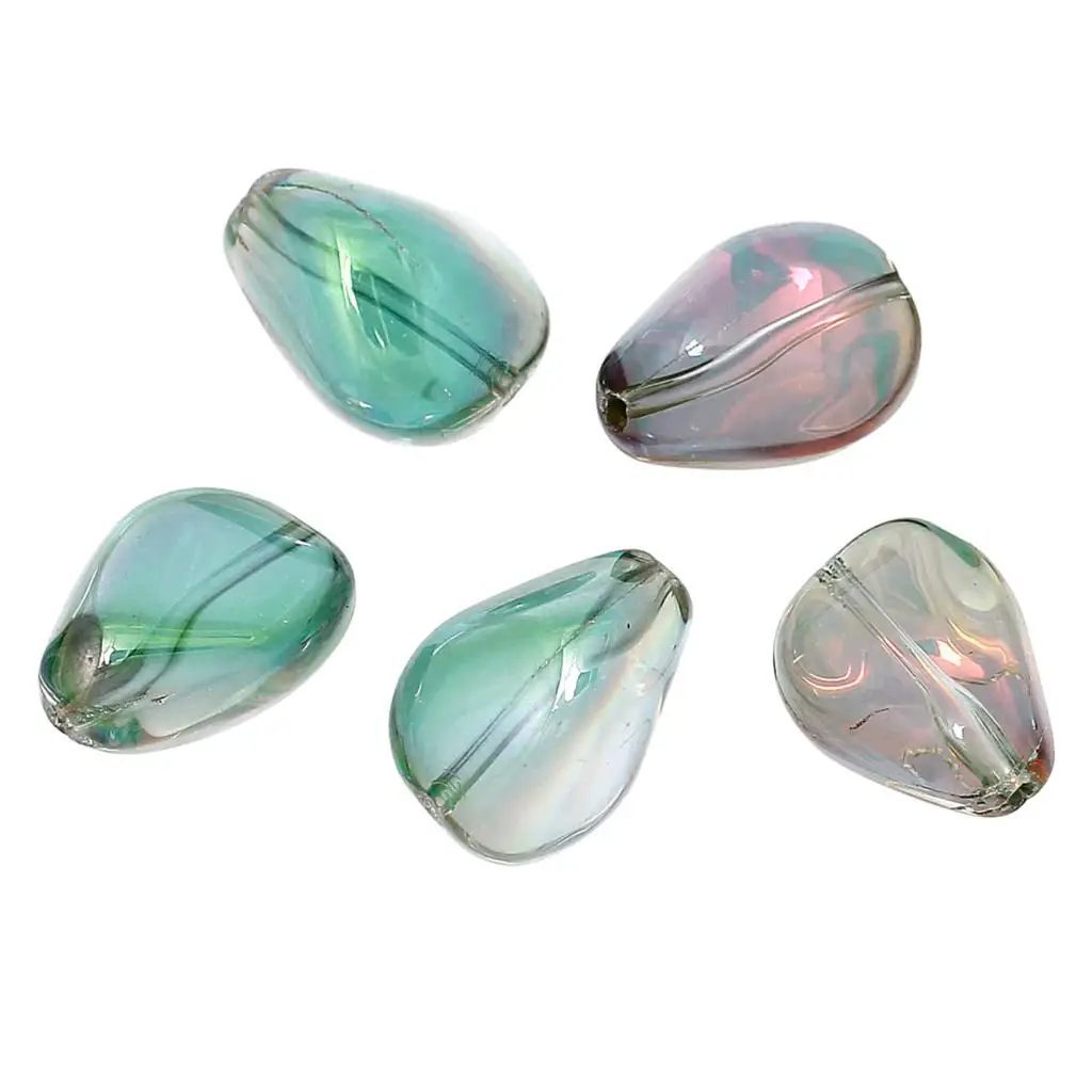 Glass Loose Beads Teardrop Multicolor AB Color Transparent About 18mm(6