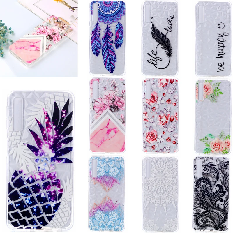 

Luxury 3D Relief Varnish Rhombus Pattern Phone Soft Silicone TPU Case Cover Hull Shell Coque Fundas for Samsung Galaxy A7 2018