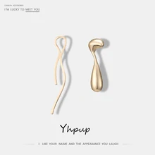 Yhpup, дизайн, цинковый сплав, металлические серьги-гвоздики, Асимметричные Длинные подвески, вечерние серьги, золотой галстук и капля воды, форма, бижутерия